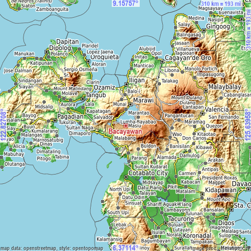 Topographic map of Bacayawan