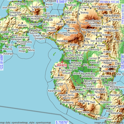 Topographic map of Awang