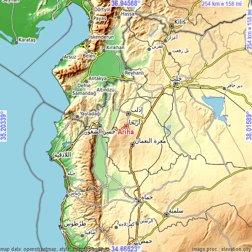 Topographic map of Arīḩā