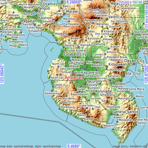 Topographic map of Ampatuan