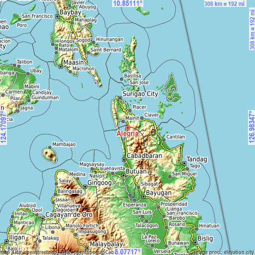 Topographic map of Alegria