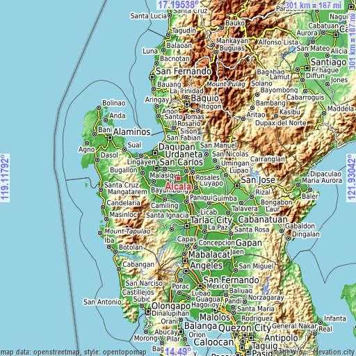 Topographic map of Alcala