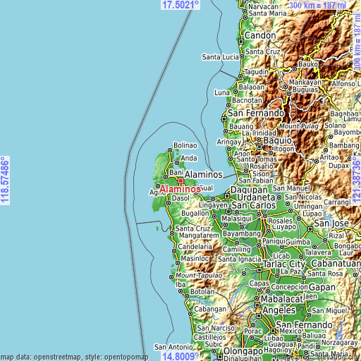 Topographic map of Alaminos