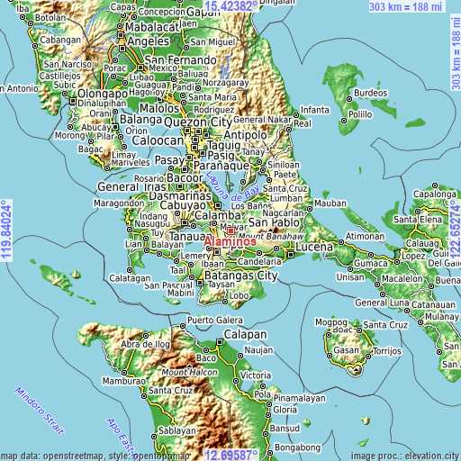 Topographic map of Alaminos