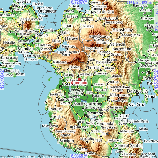 Topographic map of Alamada