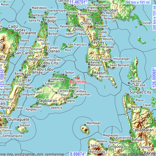 Topographic map of Aguining