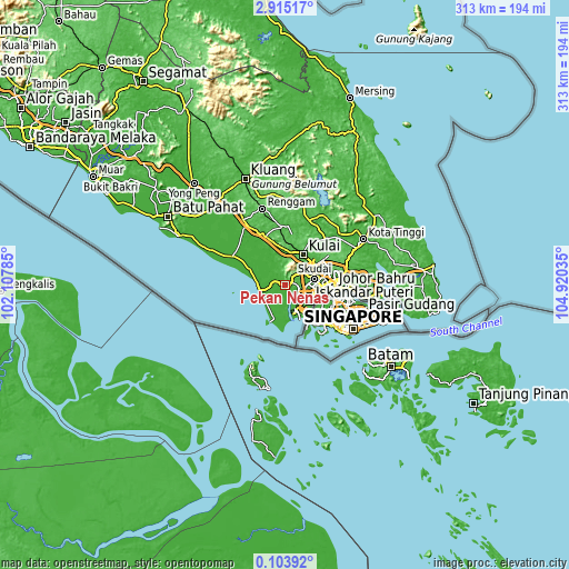 Topographic map of Pekan Nenas