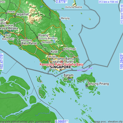 Topographic map of Kampung Pasir Gudang Baru