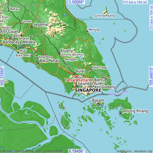 Topographic map of Taman Senai