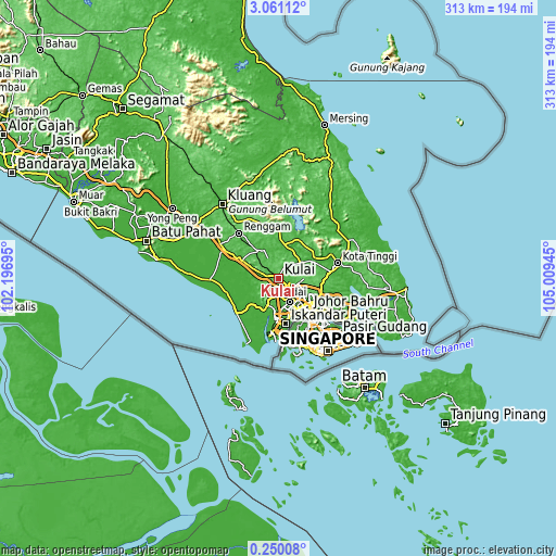 Topographic map of Kulai