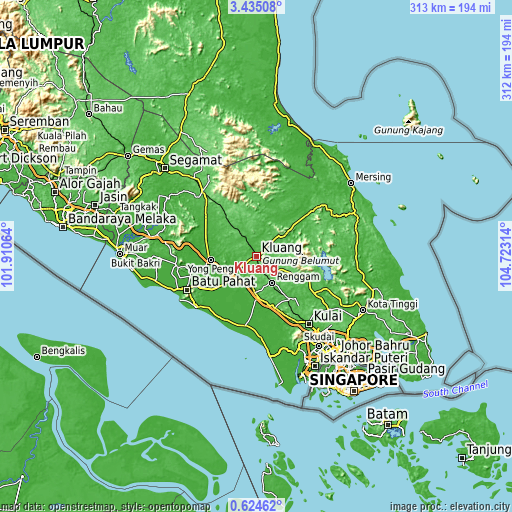 Topographic map of Kluang