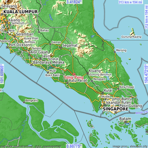 Topographic map of Yong Peng