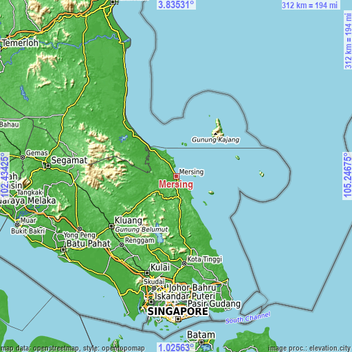 Topographic map of Mersing