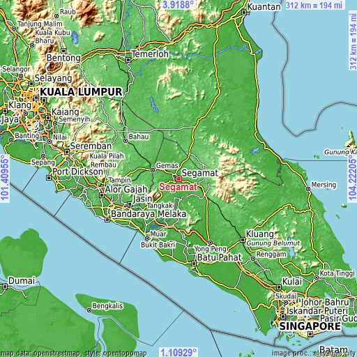 Topographic map of Segamat