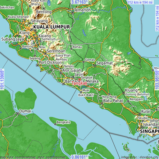 Topographic map of Tangkak