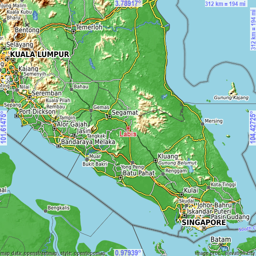 Topographic map of Labis