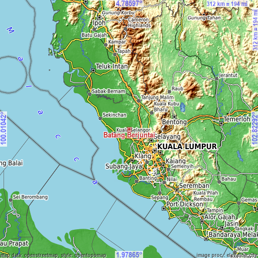 Topographic map of Batang Berjuntai