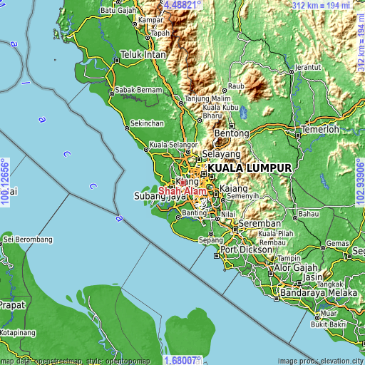 Topographic map of Shah Alam