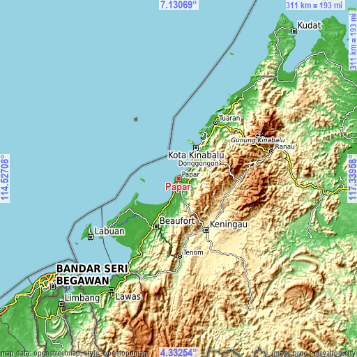 Topographic map of Papar