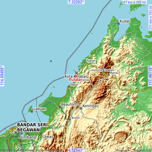 Topographic map of Putatan