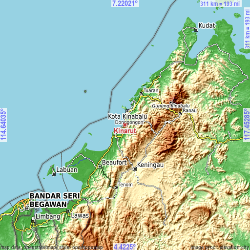 Topographic map of Kinarut