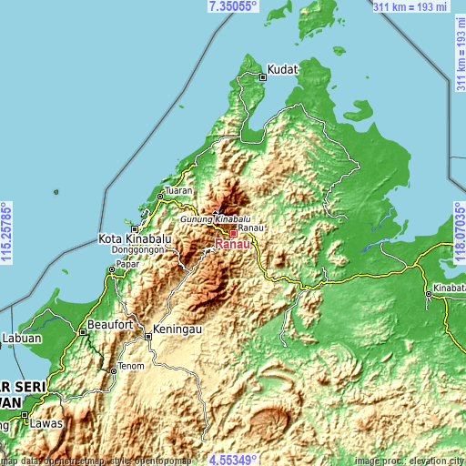 Topographic map of Ranau