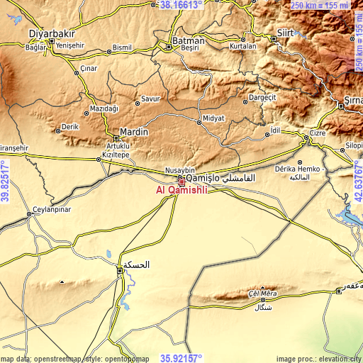 Topographic map of Al Qāmishlī
