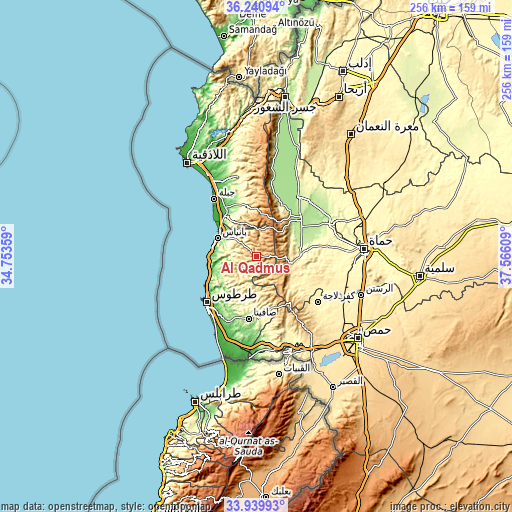 Topographic map of Al Qadmūs