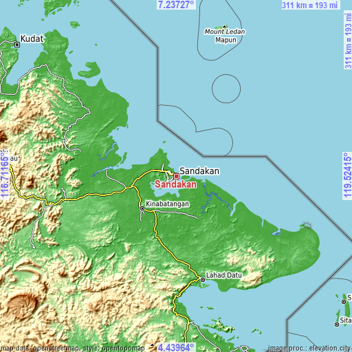 Topographic map of Sandakan