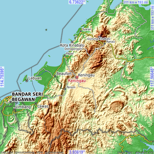 Topographic map of Keningau