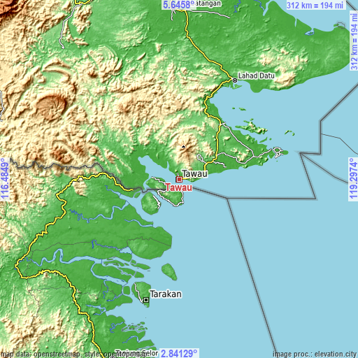 Topographic map of Tawau