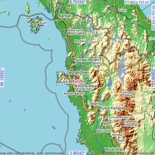 Topographic map of Kulim