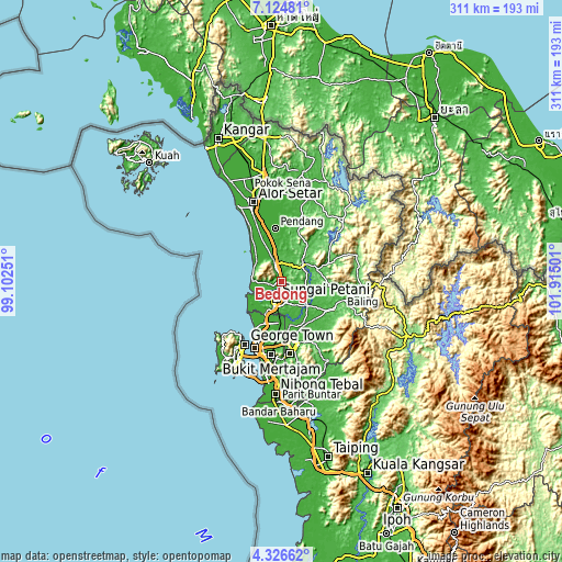 Topographic map of Bedong