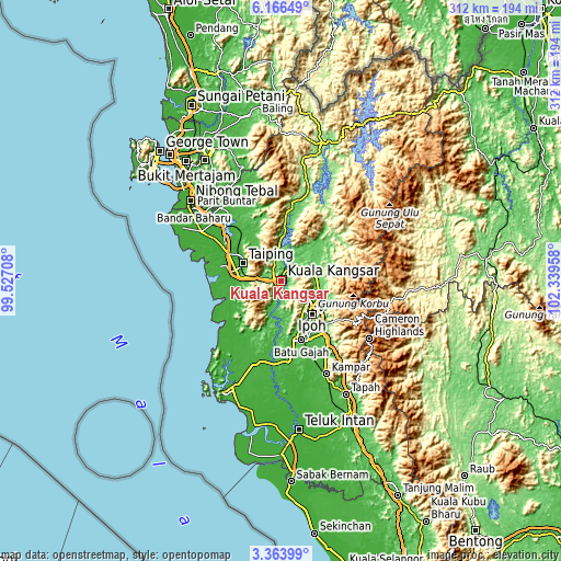 Topographic map of Kuala Kangsar