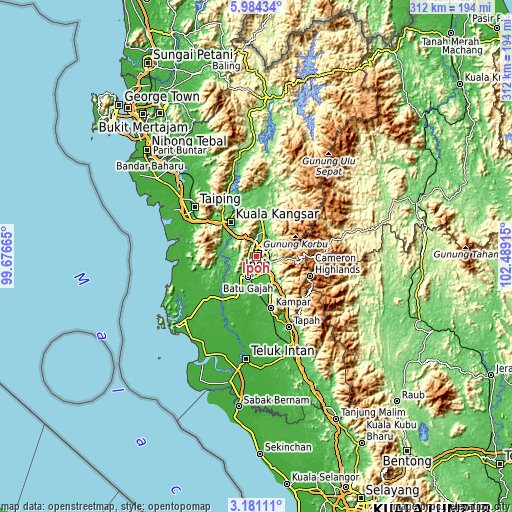 Topographic map of Ipoh
