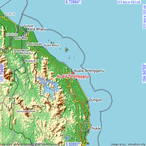 Topographic map of Kuala Terengganu