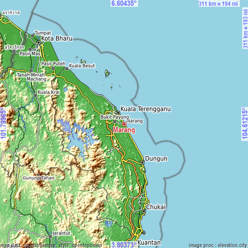 Topographic map of Marang
