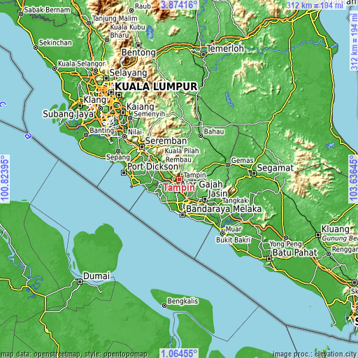 Topographic map of Tampin