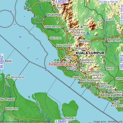 Topographic map of Pelabuhan Klang