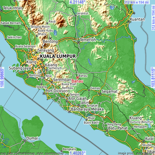 Topographic map of Bahau