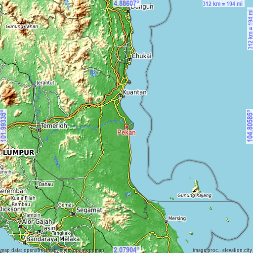 Topographic map of Pekan