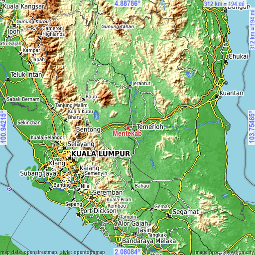 Topographic map of Mentekab