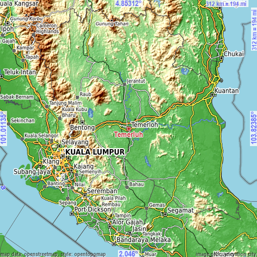 Topographic map of Temerluh