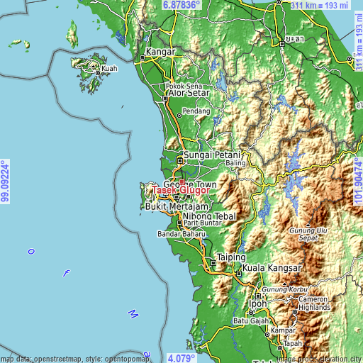 Topographic map of Tasek Glugor