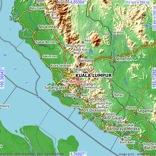 Topographic map of Ampang