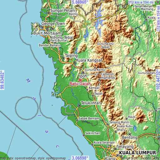 Topographic map of Batu Gajah