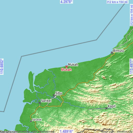 Topographic map of Mukah