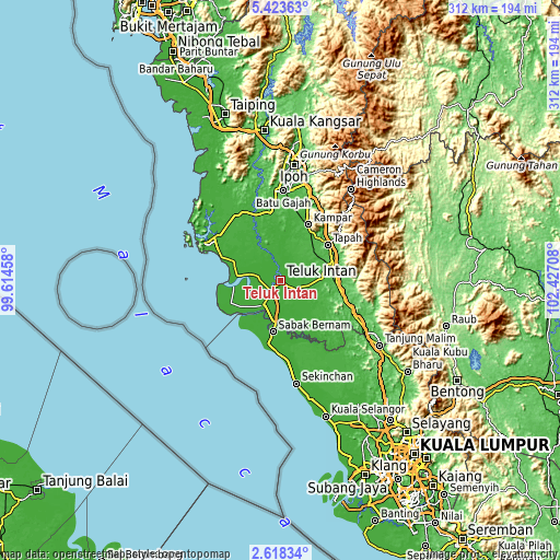 Topographic map of Teluk Intan