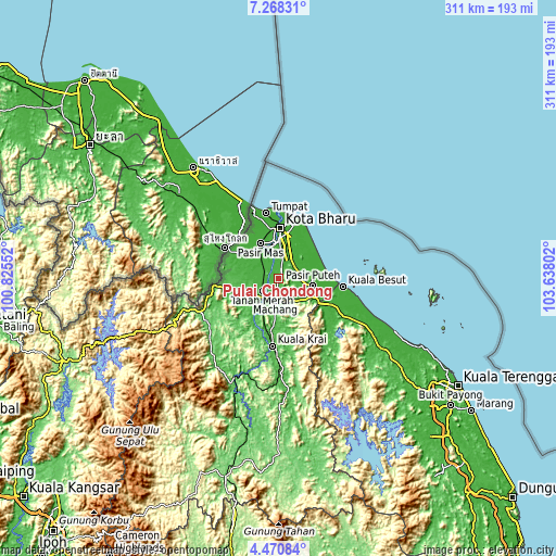 Topographic map of Pulai Chondong