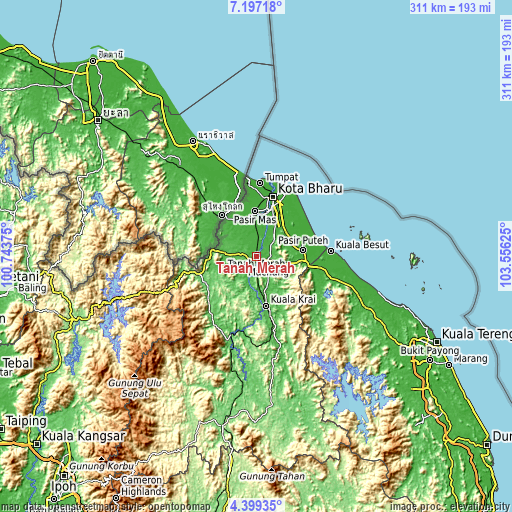 Topographic map of Tanah Merah